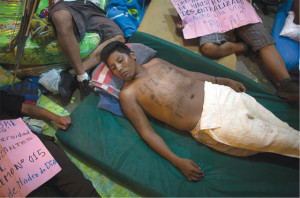 Manifestantes em greve de fome em Puerto Maldonado.